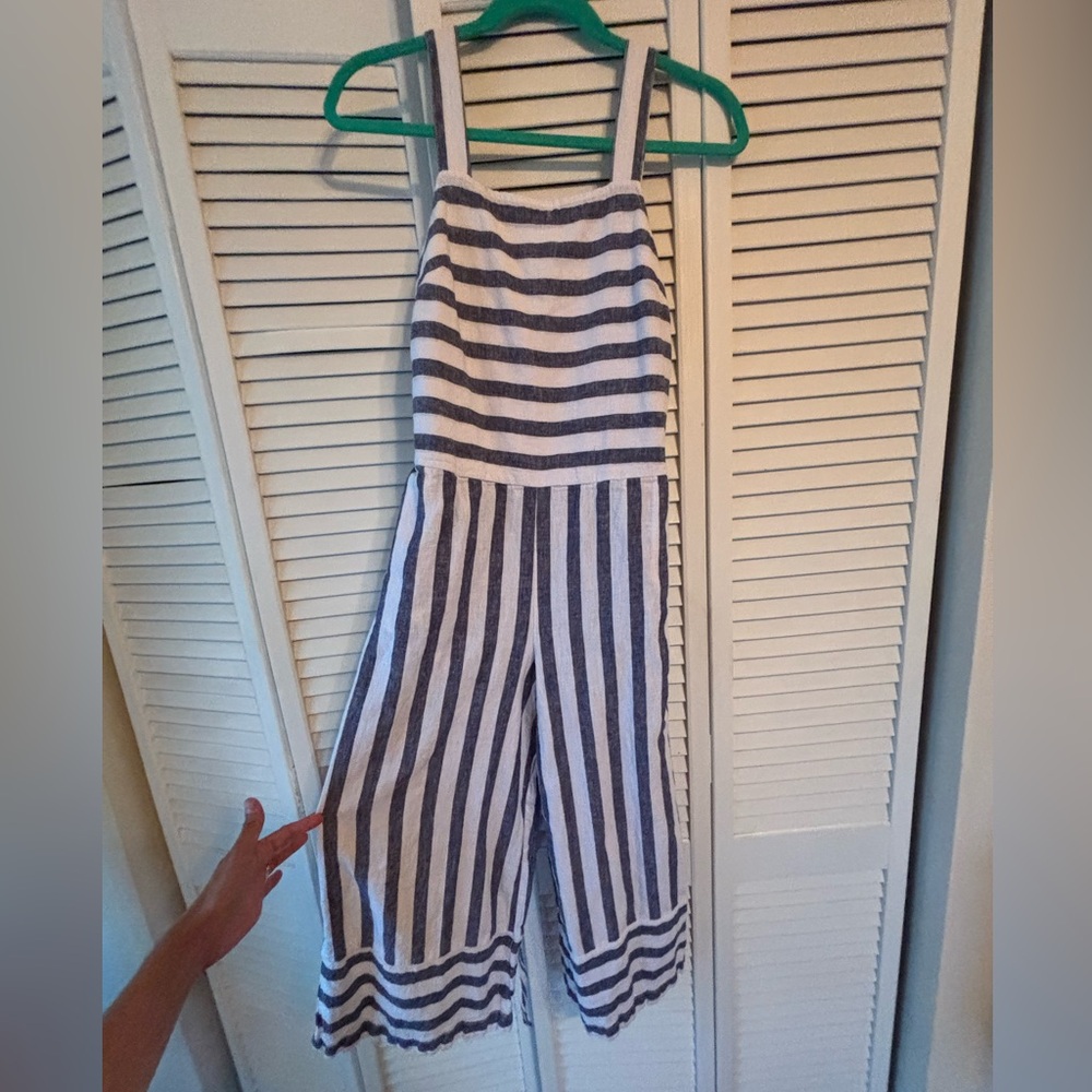 beachlunchlounge Navy & White Striped Wide-Leg Jumpsuit